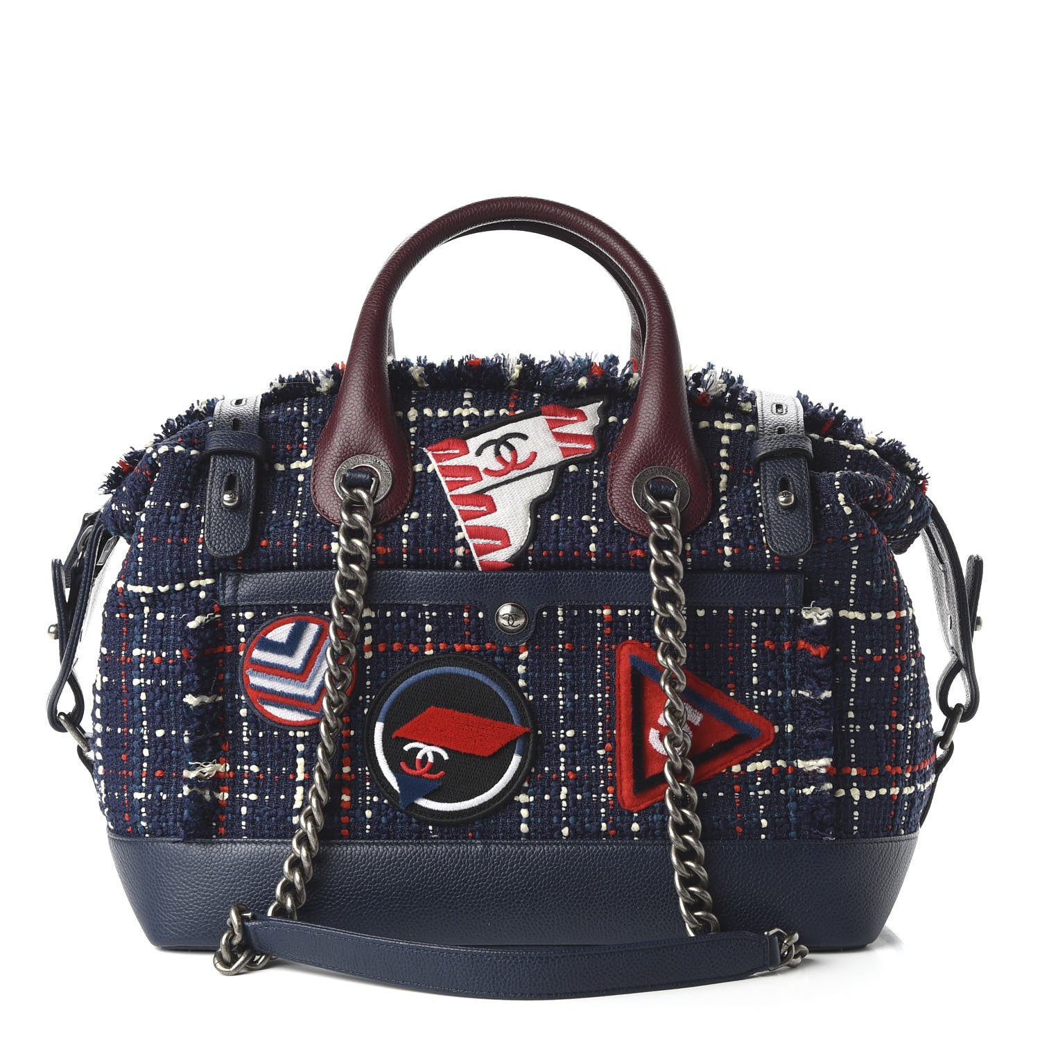 Chanel Tweed Trip Bowling Bag Navy Burgundy 1 of 10