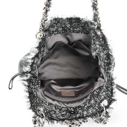 Chanel Tweed Lambskin Drawstring Tweedy Tote Black 5 of 7