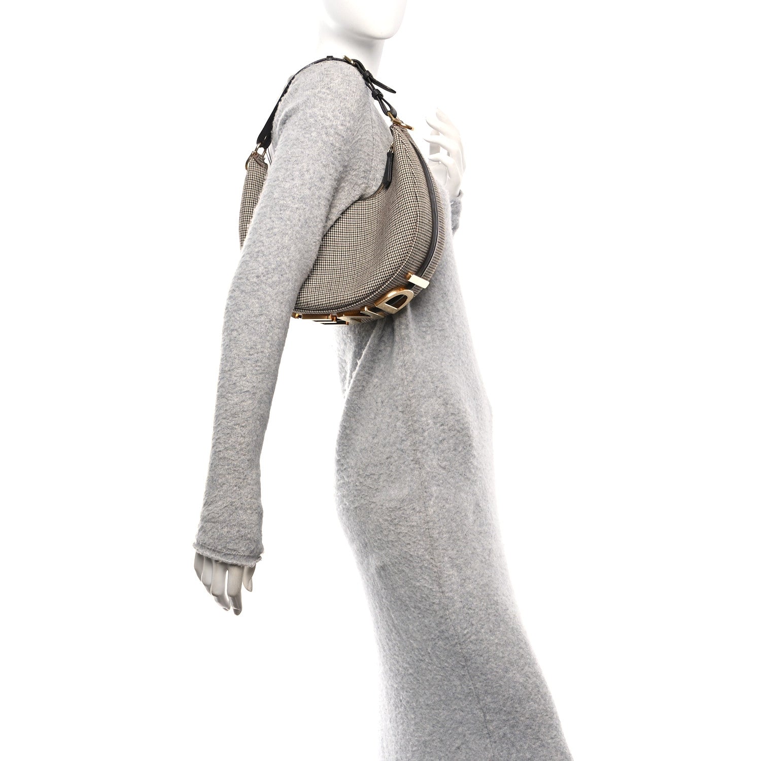 Fendi Wool Vitello Grace Small Houndstooth Small Fendigraphy Hobo Bag Beige Ebano 2 of 10