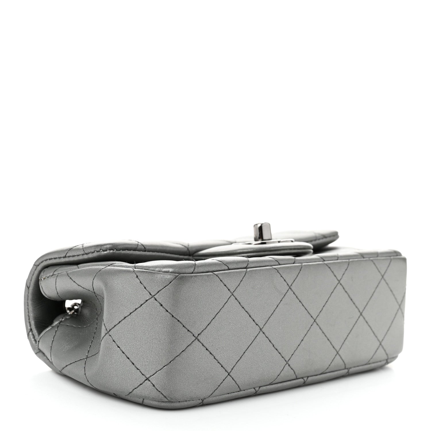 Chanel Metallic Lambskin Quilted Extra Mini Rectangular Flap Dark Silver 4 of 10