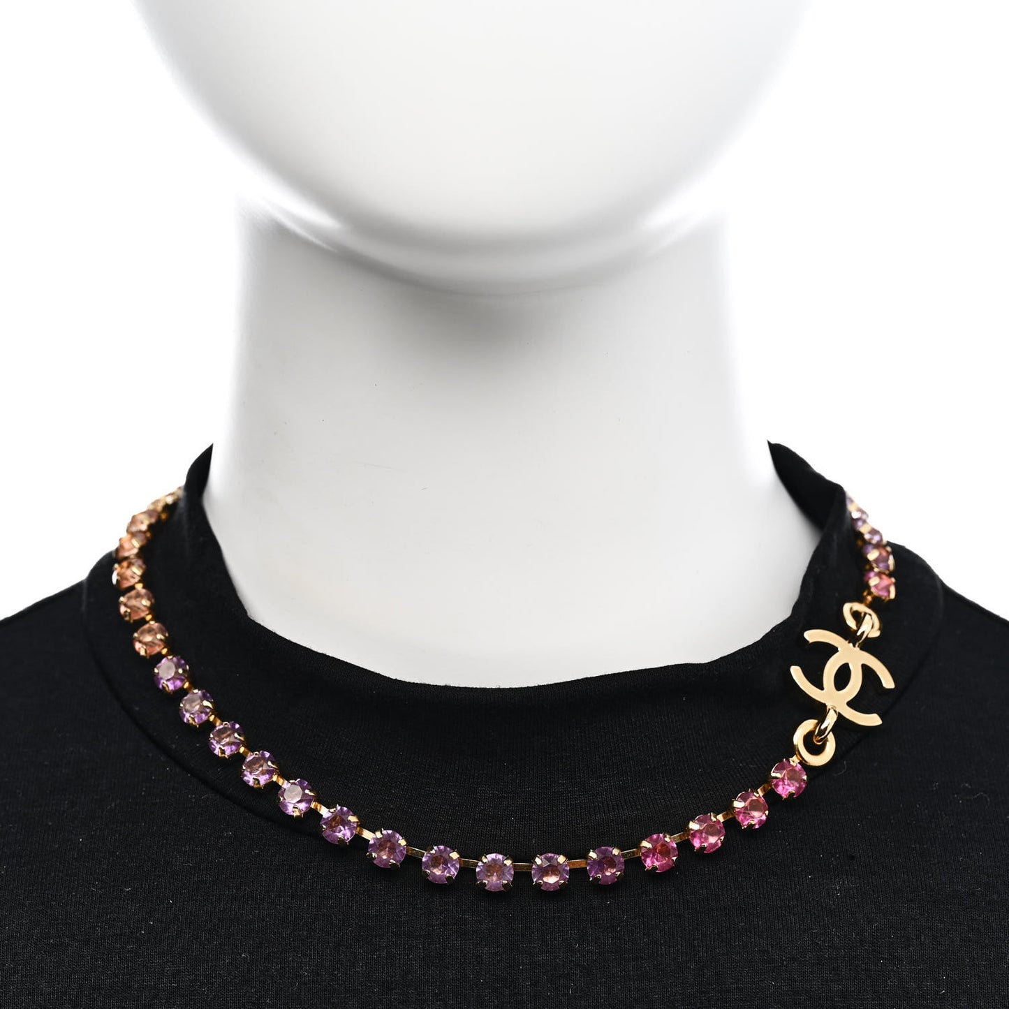 Crystal CC Choker Necklace Gold Pink Orange Purple Yellow