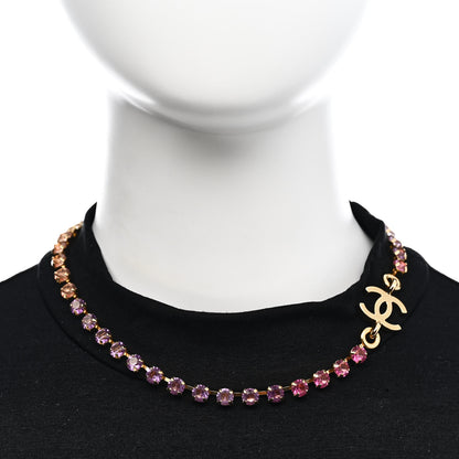 Chanel Crystal CC Choker Necklace Gold Pink Orange Purple Yellow 2 of 6