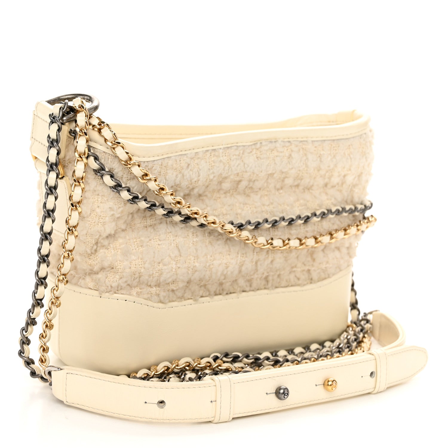 Chanel Tweed Calfskin Quilted Small Gabrielle Hobo Ivory 3 of 12