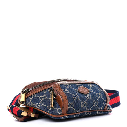Gucci New Denim GG Monogram Dollar Calfskin Web Retro Interlocking G Belt Bag Blue Tea Cuir Epilog 4 of 10