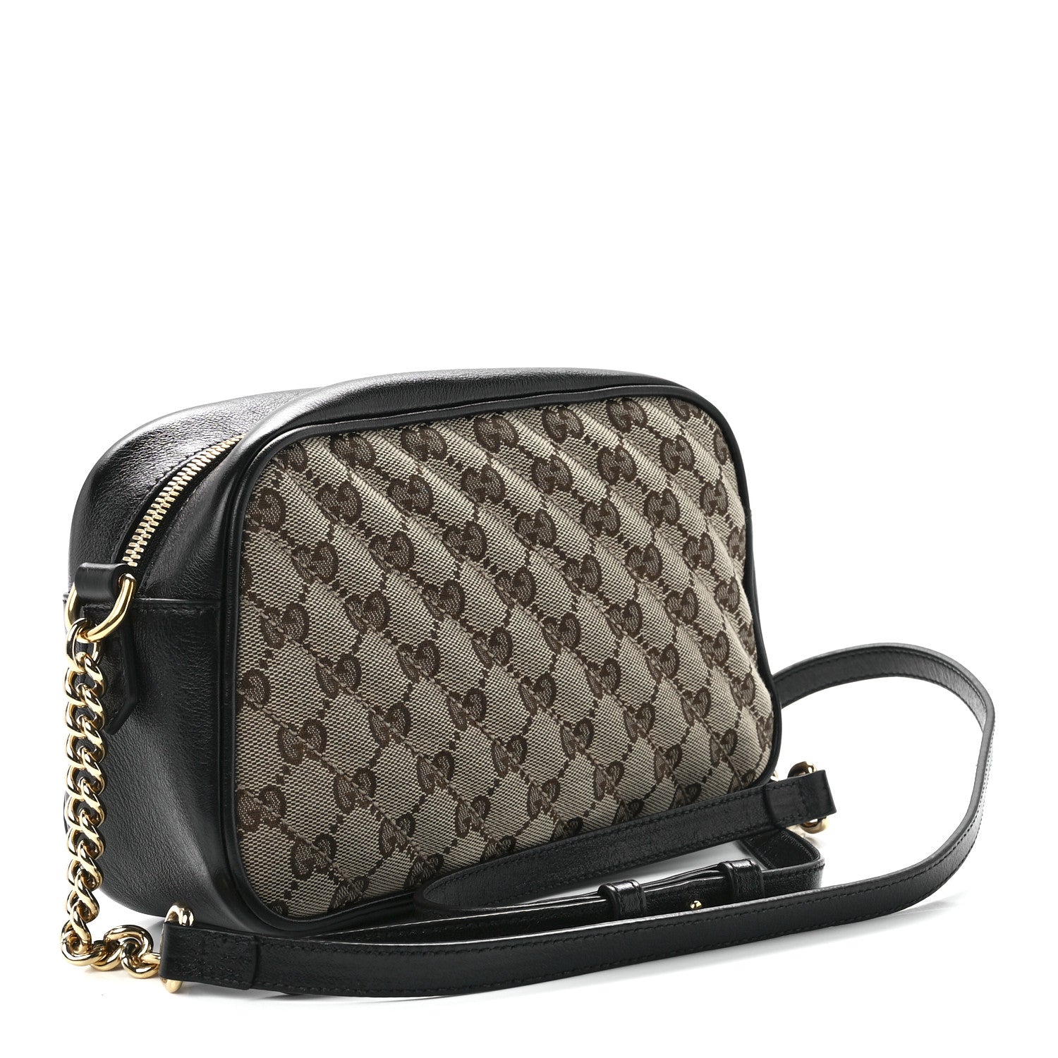 Gucci Monogram Matelasse Diagonal Small GG Marmont Chain Shoulder Bag Beige Black 3 of 12