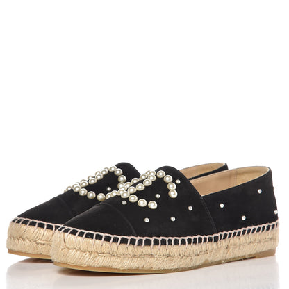 Chanel Suede Pearl CC Espadrilles 37 Black 3 of 12