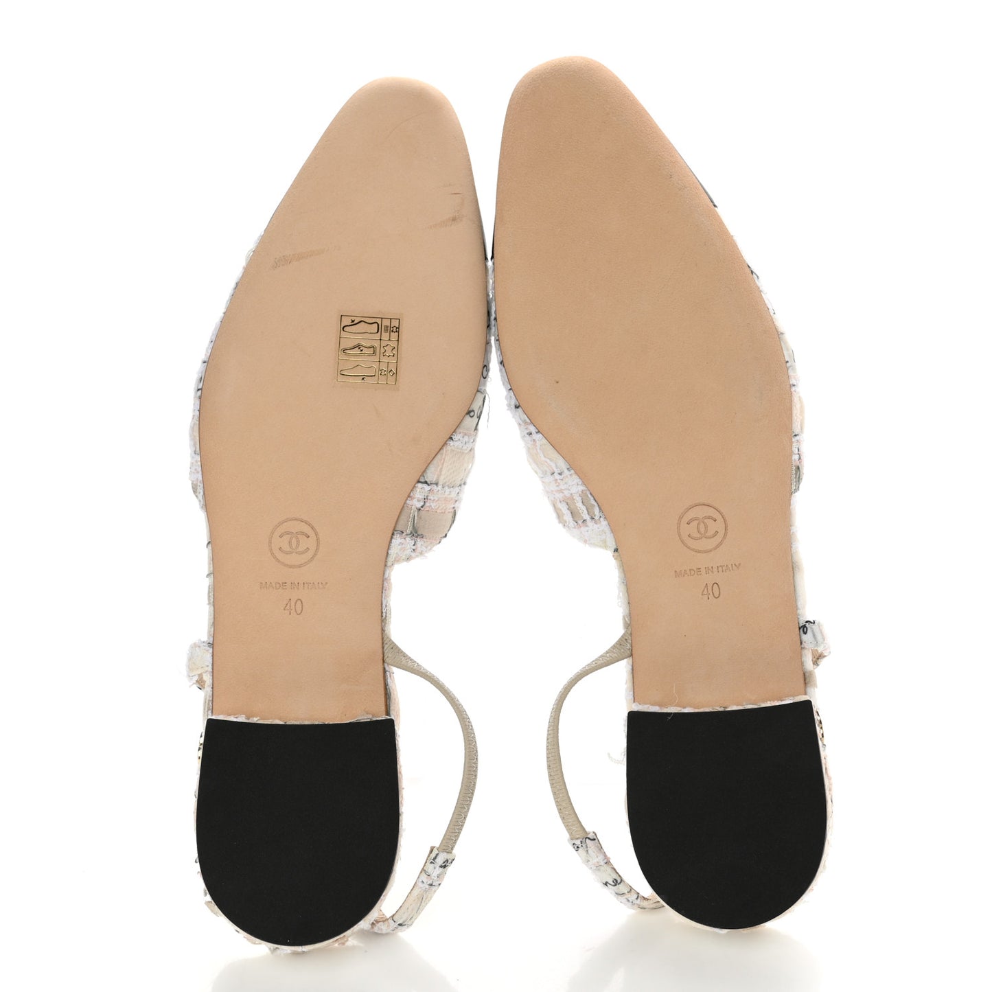 Tweed Lambskin Cap Toe CC Slingback Flat 40 Light Pink Beige Ecru Black