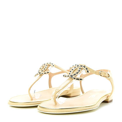Chanel Lambskin Chain CC Logo Thong Sandals 36 Beige 3 of 7