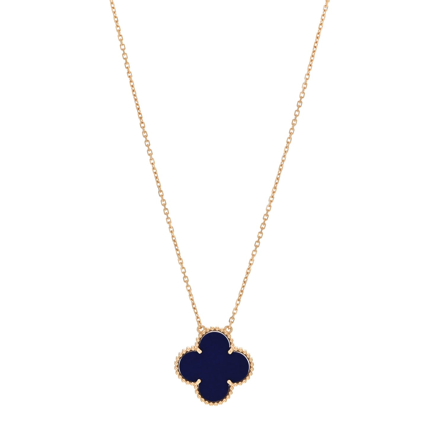 18K Yellow Gold Blue Sevres Porcelain Magic Alhambra Vendome Necklace