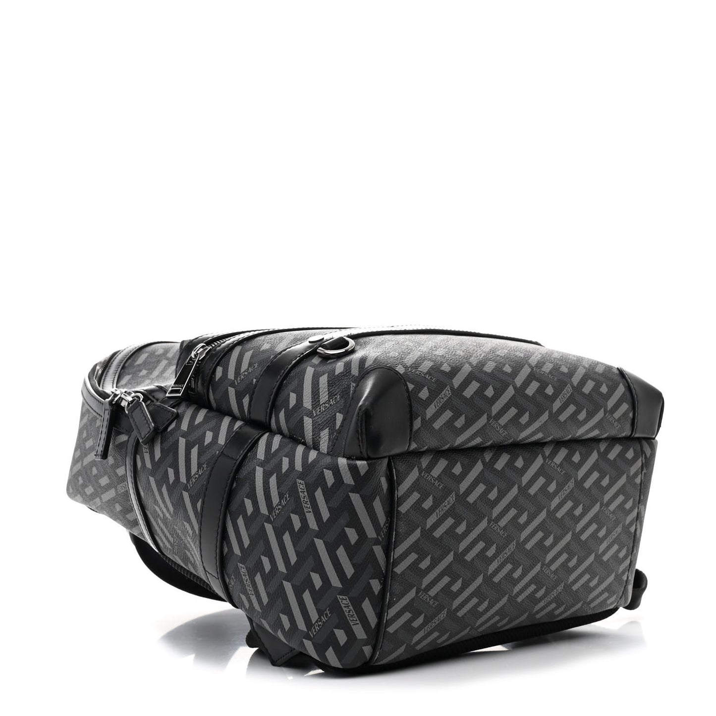 Coated Canvas Calfskin La Greca Signature Backpack Black Grey
