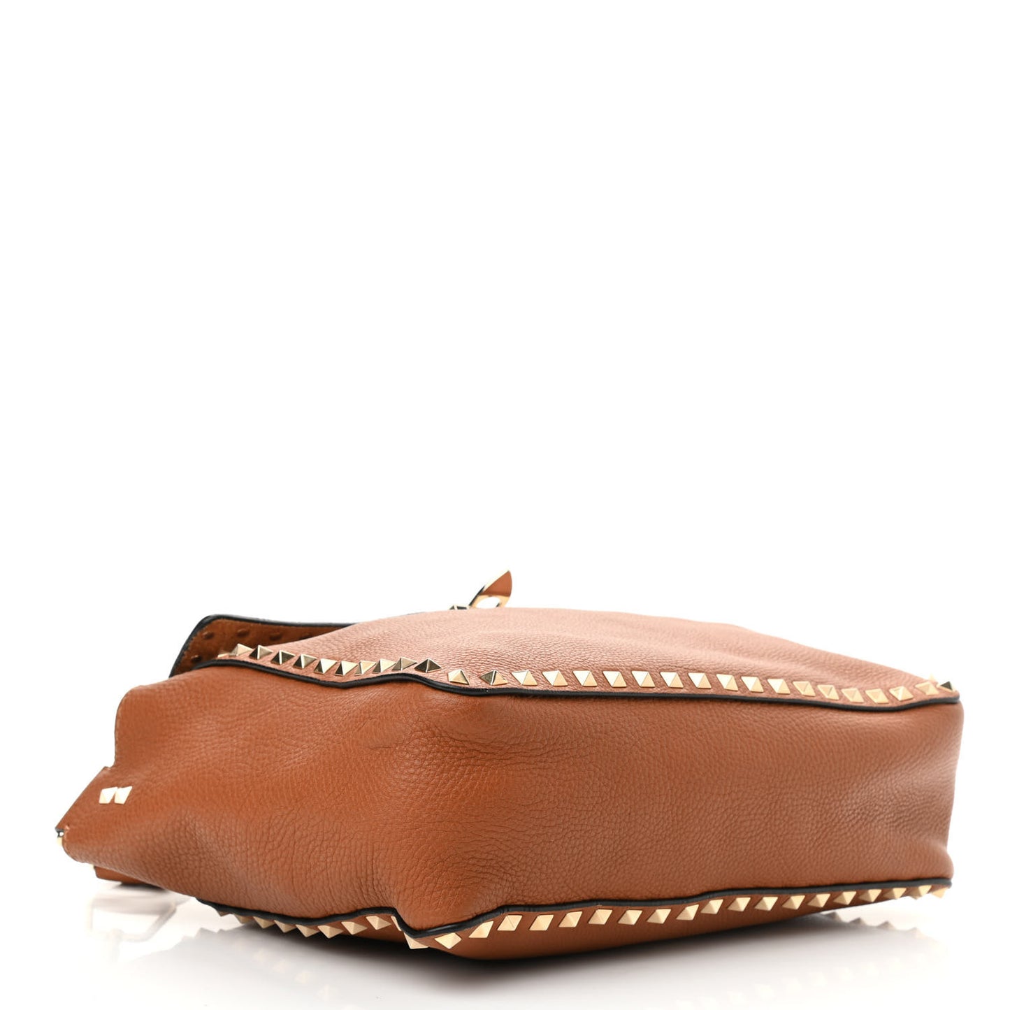 Pebbled Calfskin Rockstud Flip Lock Flap Messenger Satchel Light Cuir
