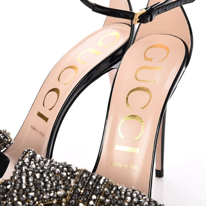 Gucci Patent Crystal Removable Bow Sandals 38.5 Black 11 of 15