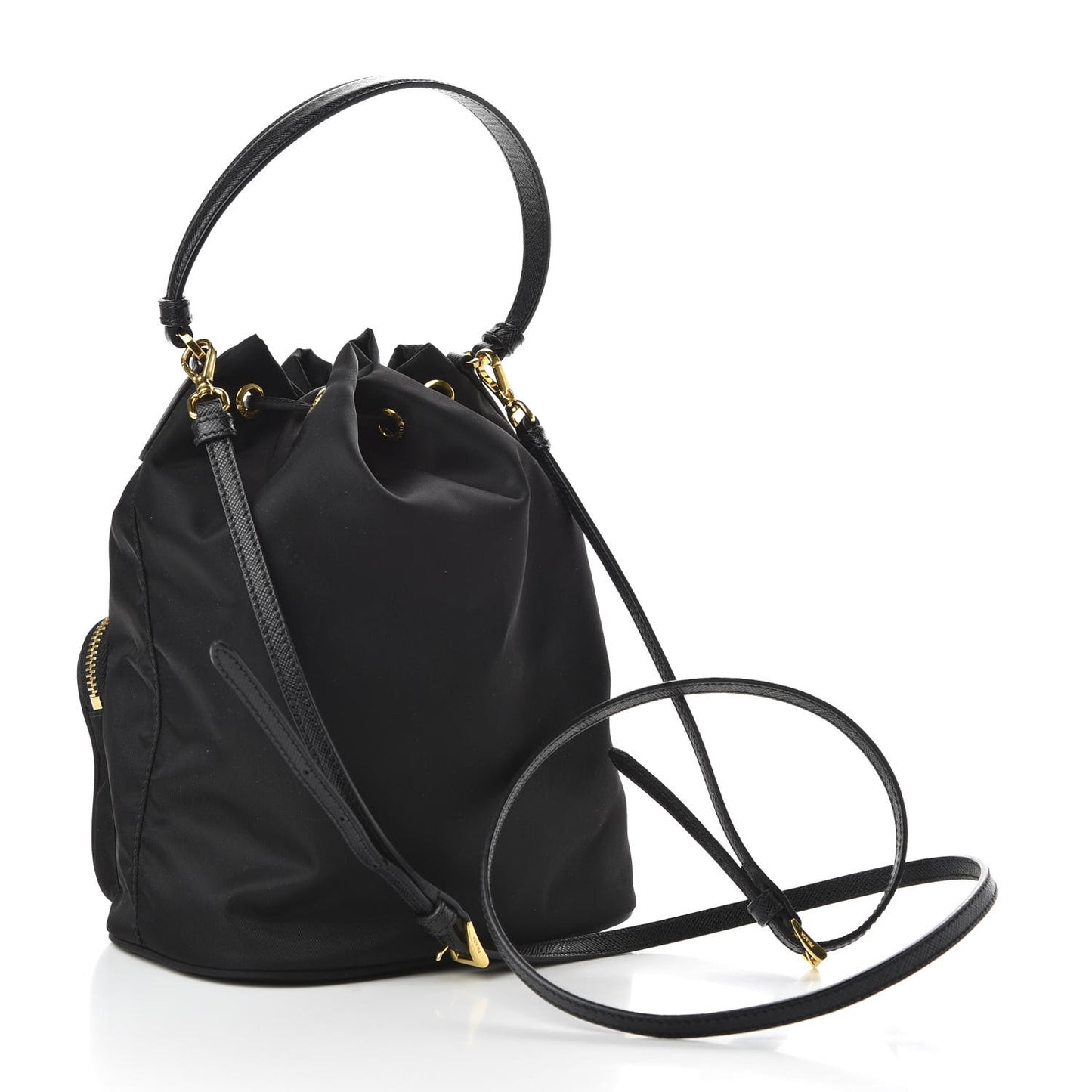 Saffiano Tessuto Nylon Mini Bucket Crossbody Bag Black