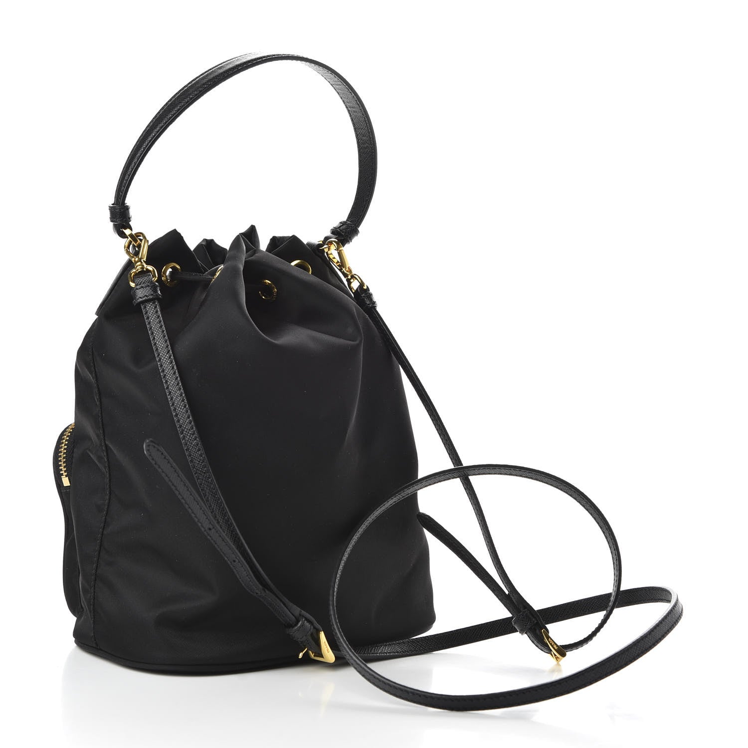 Prada Saffiano Tessuto Nylon Mini Bucket Crossbody Bag Black 3 of 9