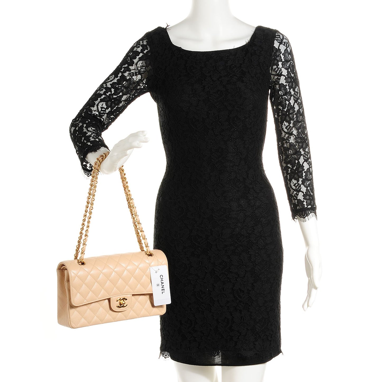 Caviar Quilted Medium Double Flap Beige Clair