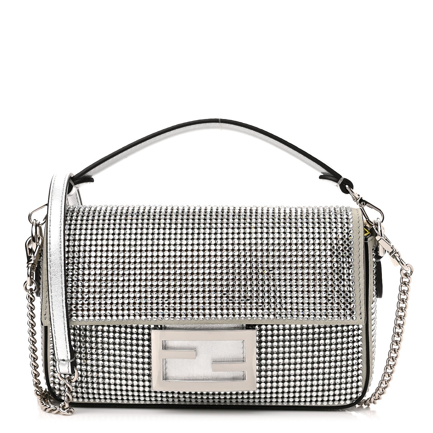 Fendi Nubuck Crystal Catalan Mirror Embroidered Mini Baguette Pietra Argento 1 of 10