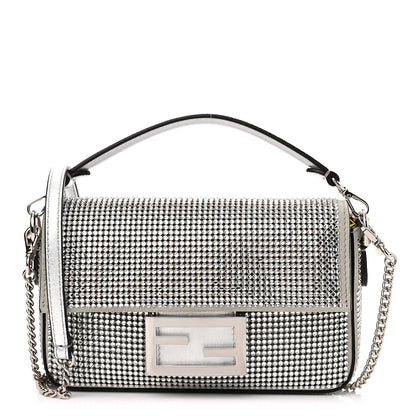 Fendi Nubuck Crystal Catalan Mirror Embroidered Mini Baguette Pietra Argento 1 of 10