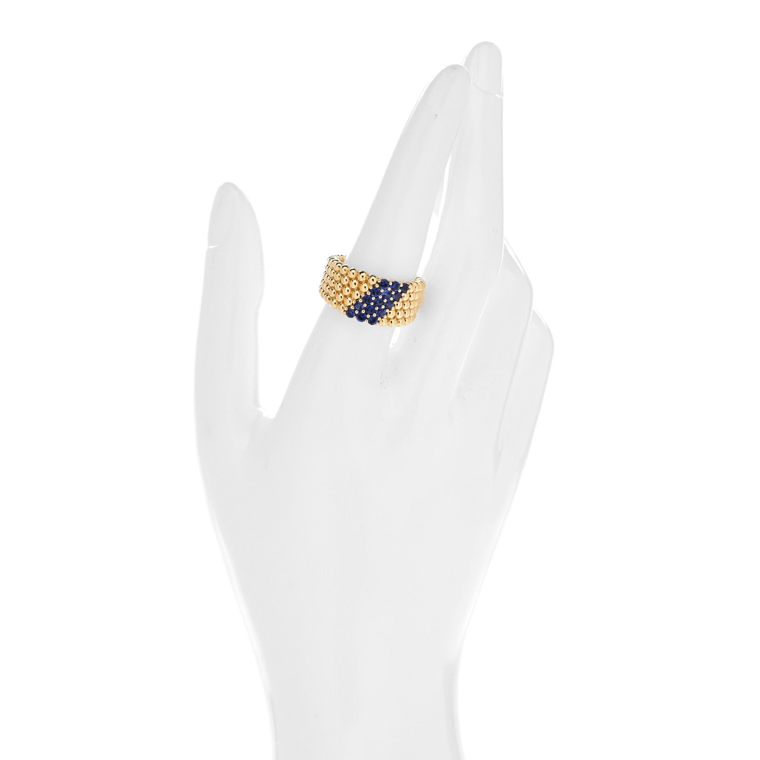 Van Cleef & Arpels 18K Yellow Gold Blue Sapphire Perlee Couleurs 5 Row Ring 55 7.25 2 of 5