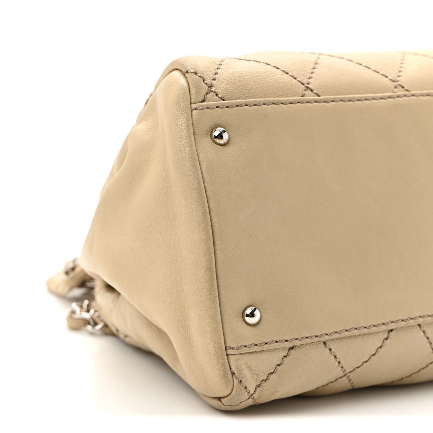 Lambskin Stitched Accordion Tote Beige