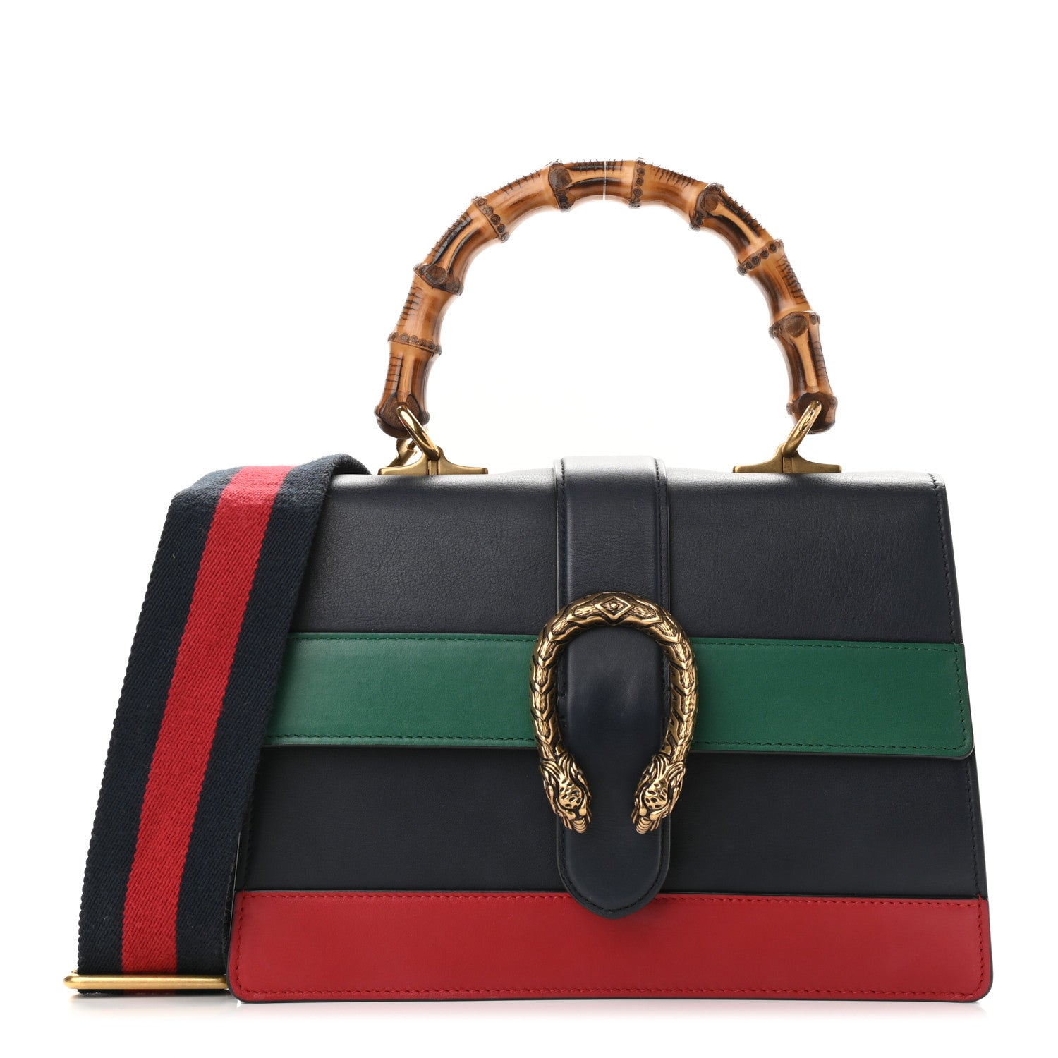 Gucci Moon Calfskin Bamboo Web Medium Dionysus Top Handle Bag Blue Emerald Hibiscus Red 1 of 9