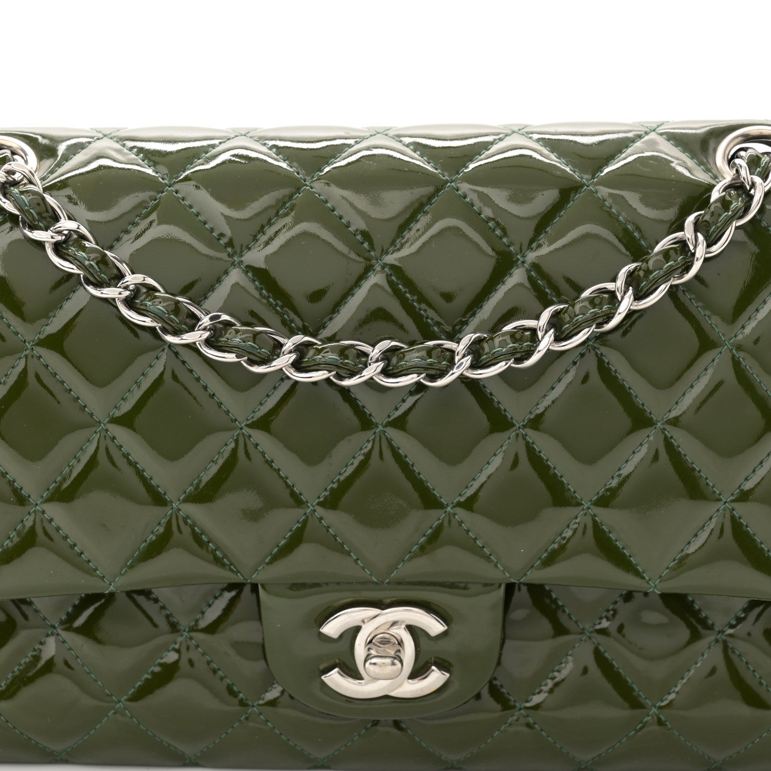 Chanel Patent Calfskin Quilted Medium Double Flap Green 8 of 12