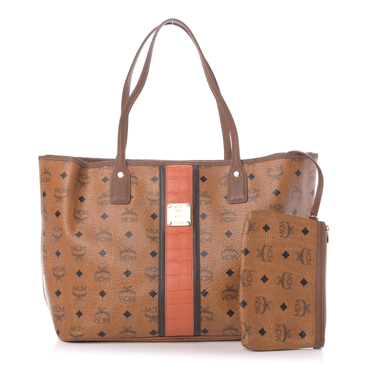 Visetos Crocodile Embossed Medium Liz Shopper Tote Cognac