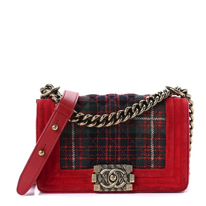 Chanel Velvet Plaid Tartan Small Boy Flap Red 1 of 10