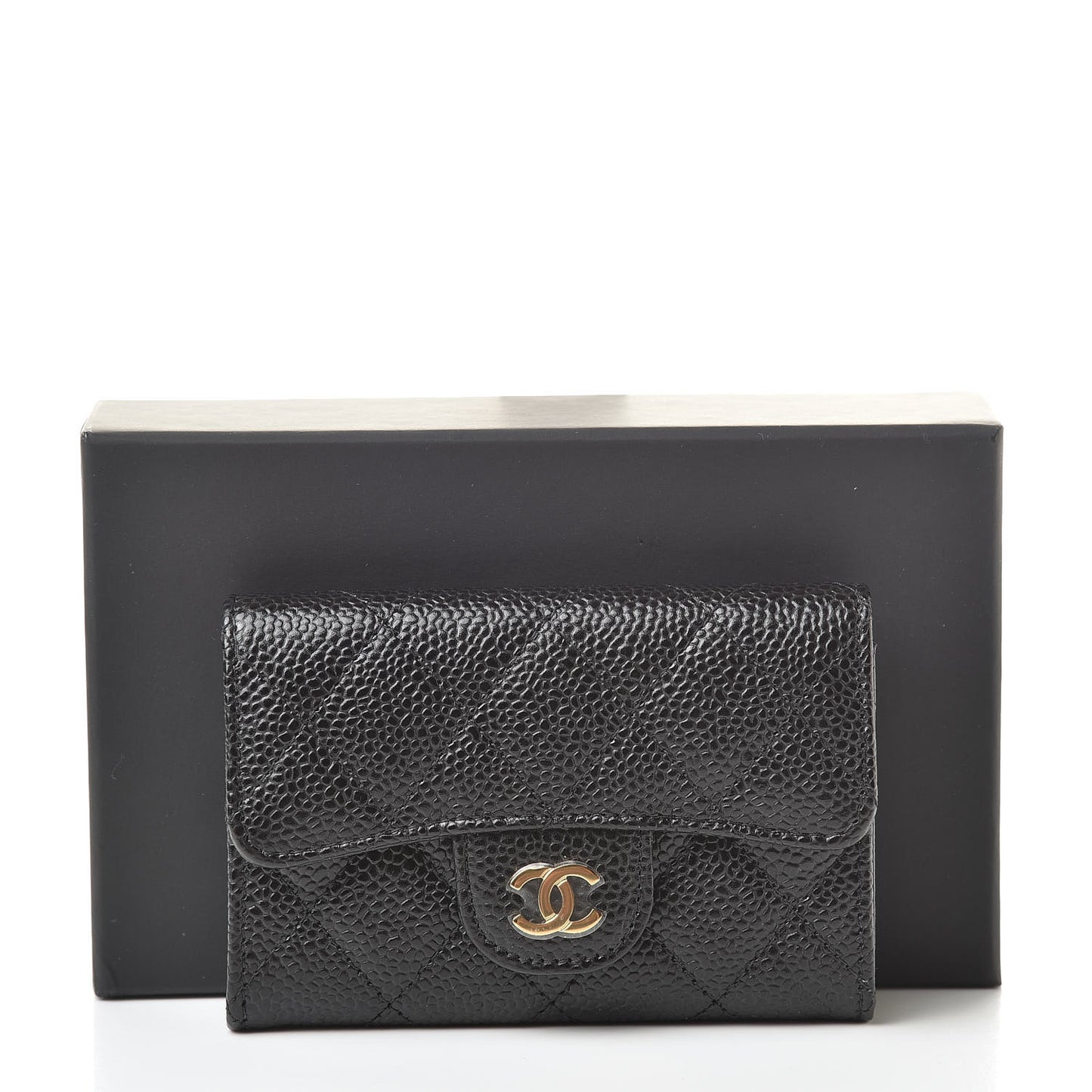 Caviar Quilted Flap Card Holder Wallet Black