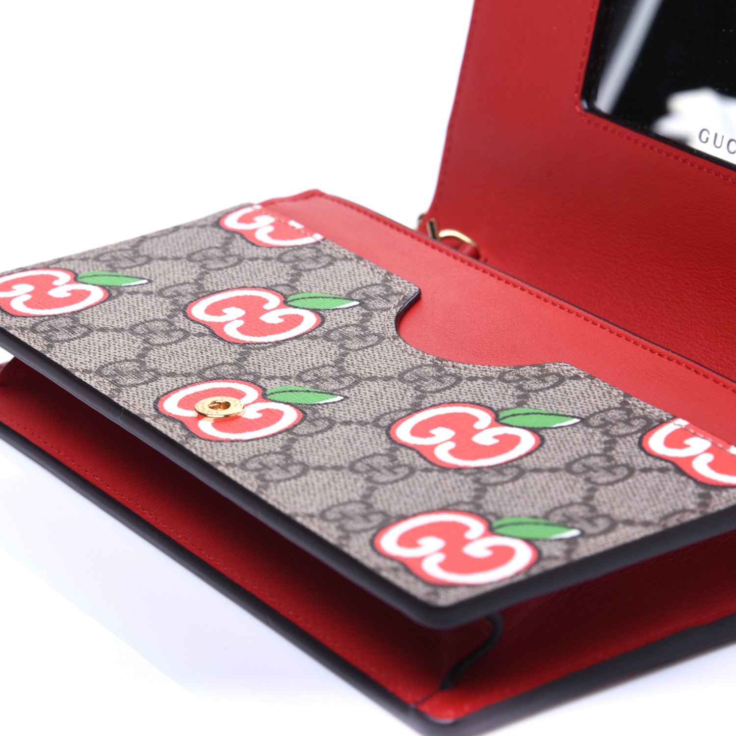 Gucci GG Supreme Monogram Apple Chain Wallet Beige Multicolor Lobster Red 11 of 11