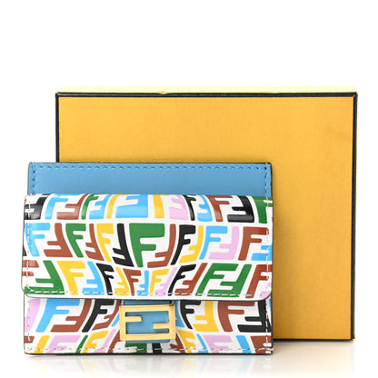 Fendi X SARAH COLEMAN Vitello Liberty Ceylon Micro FF Fish Eye Embossed Fold Over Card Holder Wallet Multicolor Cyber Blue 10 of 10