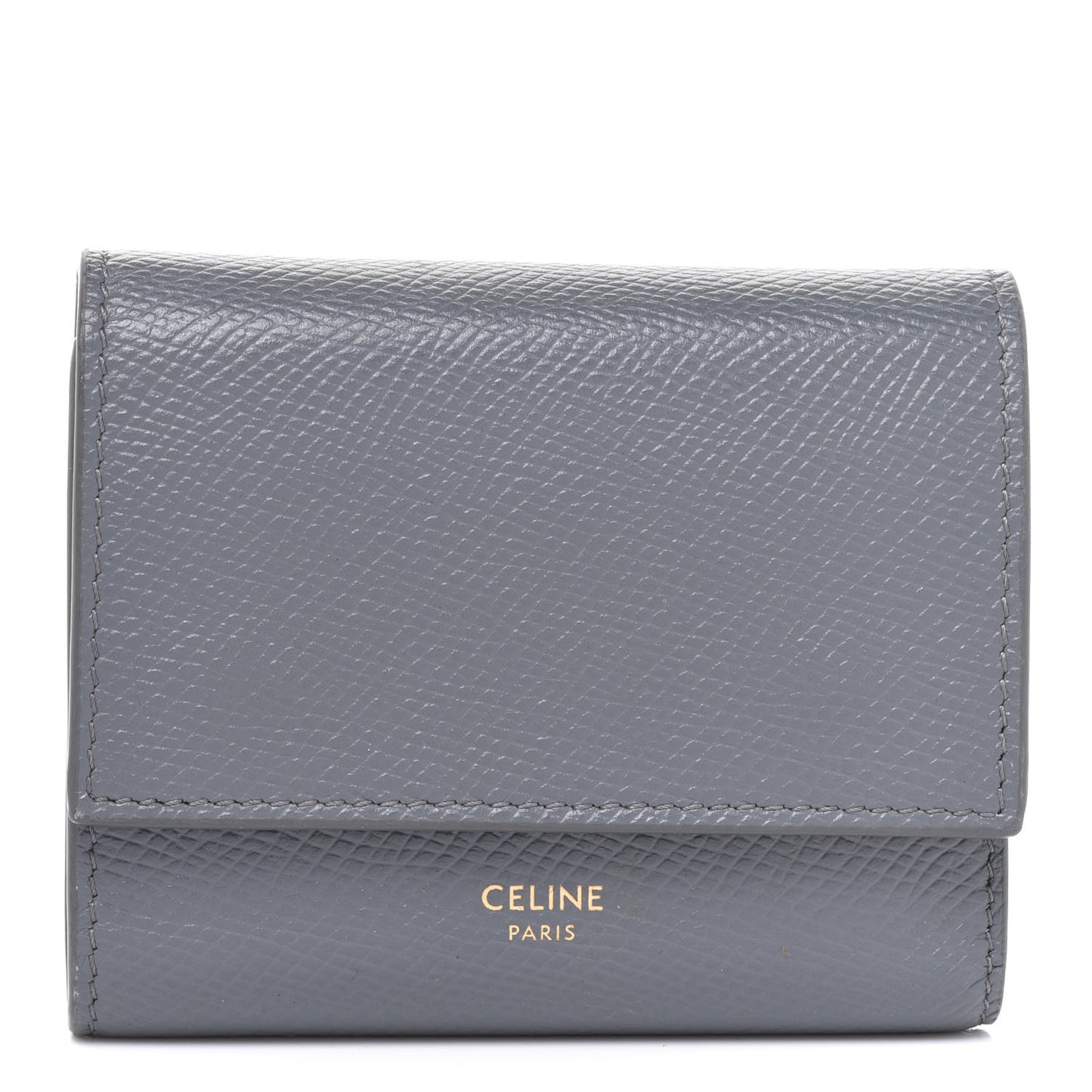 Grained Calfskin Small Tri-Fold Wallet Grey
