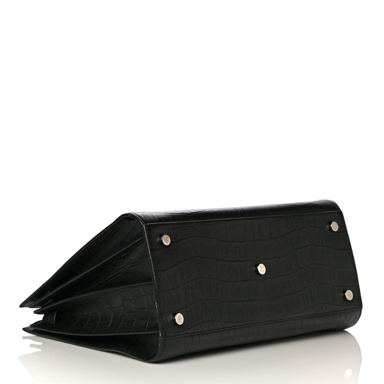 Saint Laurent Calfskin Crocodile Embossed Large Sac De Jour Carryall Black 4 of 25