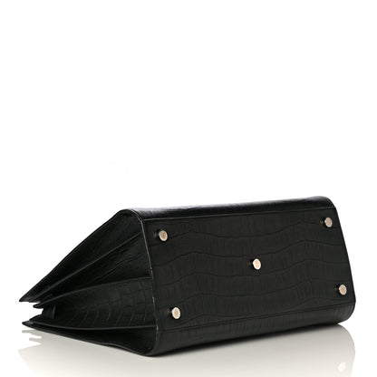 Saint Laurent Calfskin Crocodile Embossed Large Sac De Jour Carryall Black 4 of 25