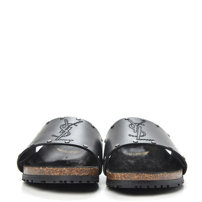 Saint Laurent Calfskin Suede Joan Slide Sandals 35.5 Black 2 of 10