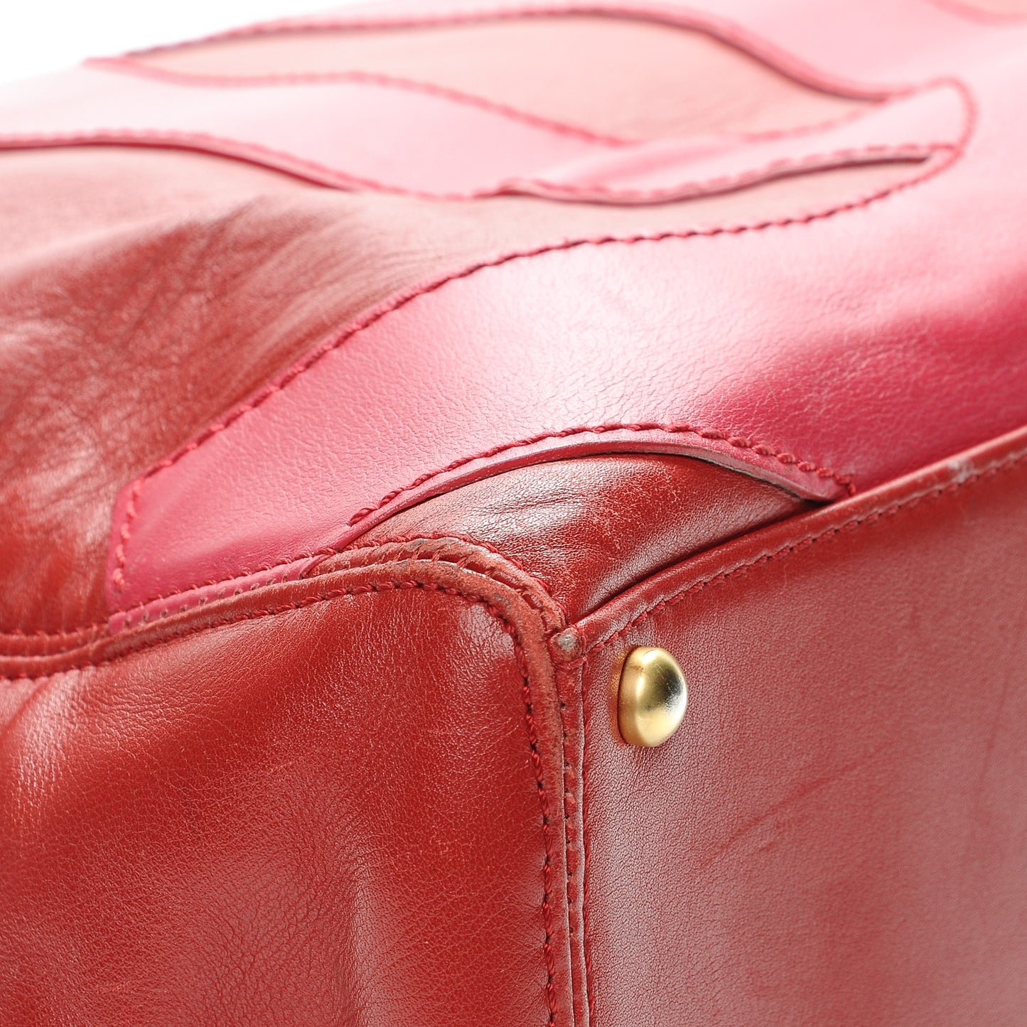 Calfskin CC Stitched Tote Red