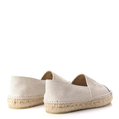 Chanel Crackled Calfskin Espadrilles 38 Beige Black 4 of 9