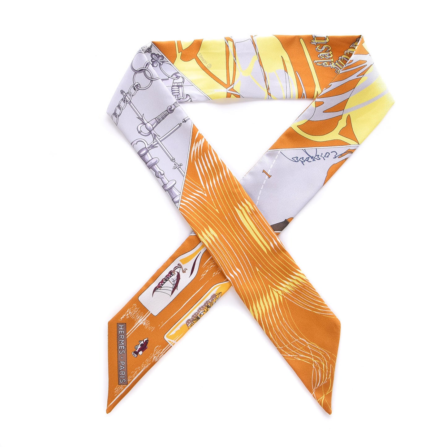 Silk Caleche Mors Et Bouteilles Twilly Ocre Gris Jaune Vif