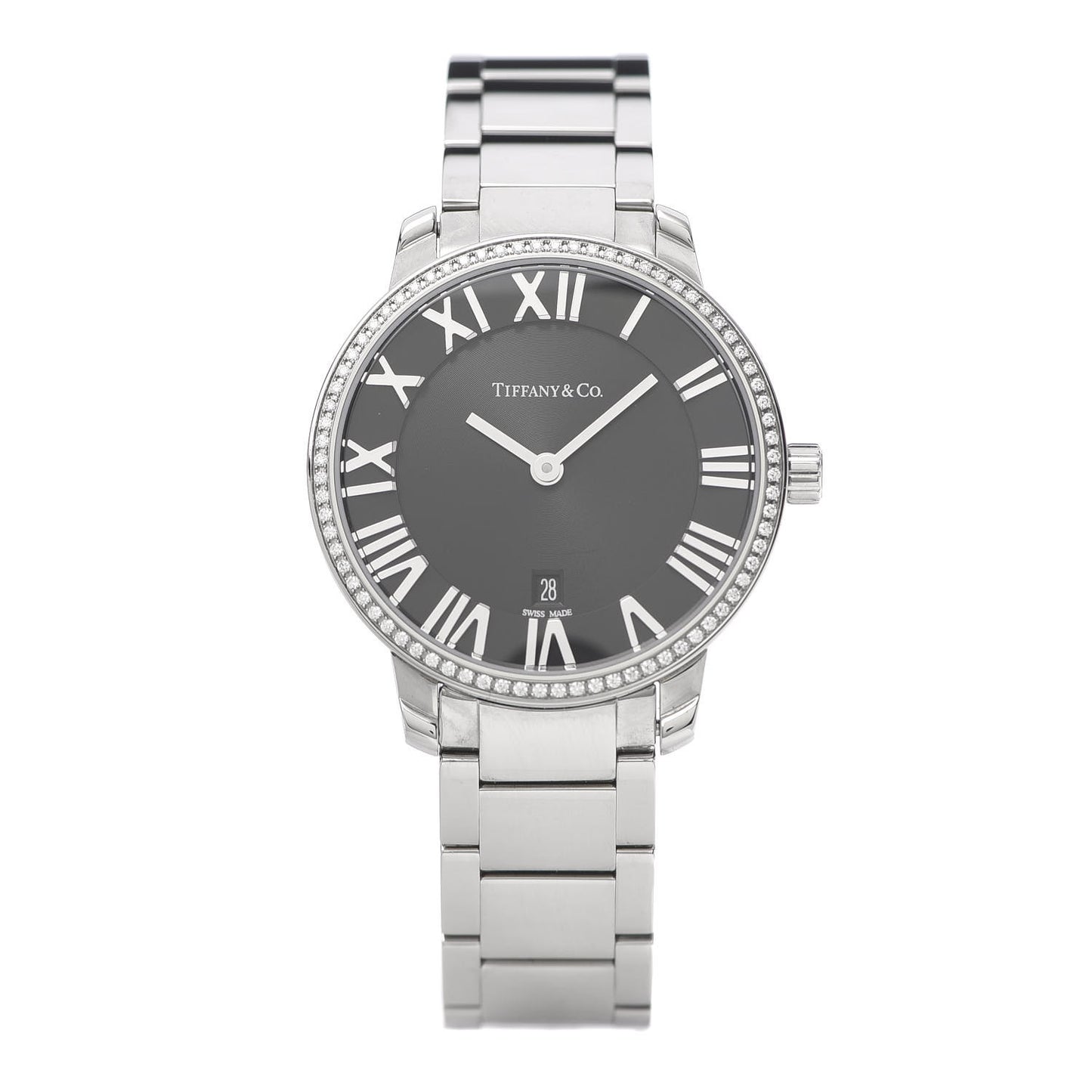 Stainless Steel Diamond Bezel 31mm Atlas 2-Hand Quartz Watch Black