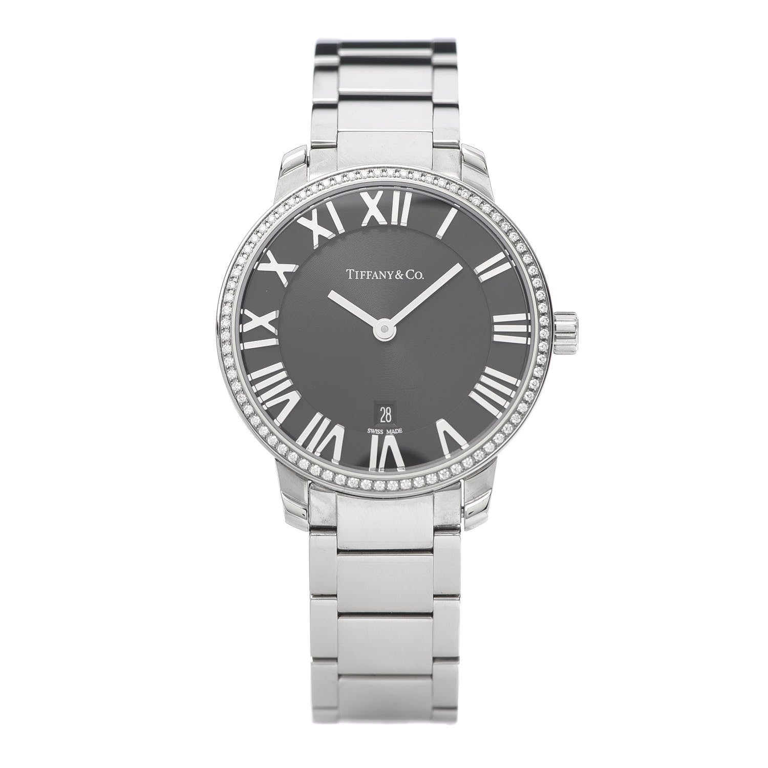 Tiffany Stainless Steel Diamond Bezel 31mm Atlas 2-Hand Quartz Watch Black 1 of 7