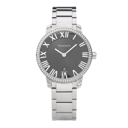 Tiffany Stainless Steel Diamond Bezel 31mm Atlas 2-Hand Quartz Watch Black 1 of 7