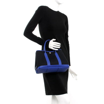 Hermes Toile Militaire Vache Country Garden Party Tote 30 Noir Bleu Electrique 2 of 7