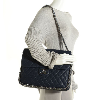 Chanel Washed Lambskin Quilted Chain Around Maxi Flap Dark Navy Blue 2 of 8