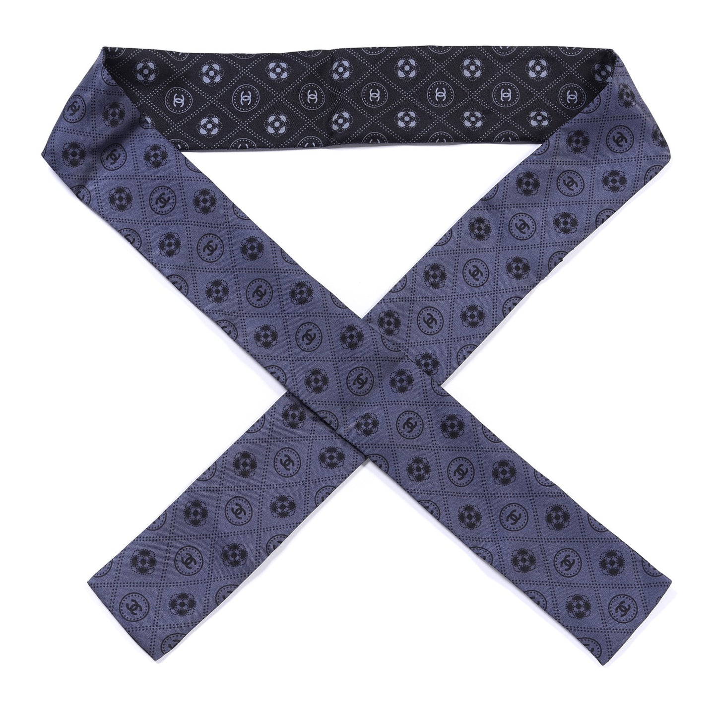 Silk CC Polka Dot Slim Bandeau Scarf Anthracite Black