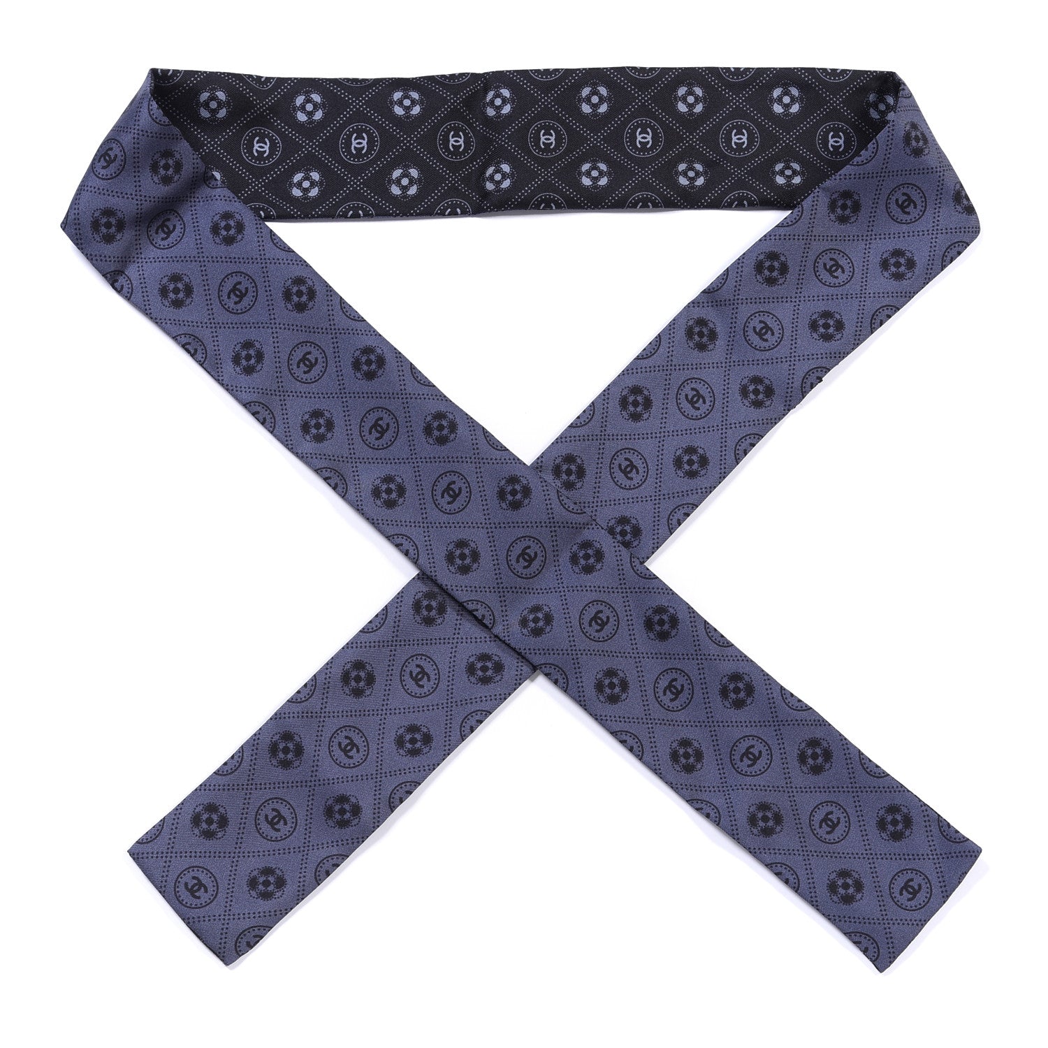 Chanel Silk CC Polka Dot Slim Bandeau Scarf Anthracite Black 1 of 3