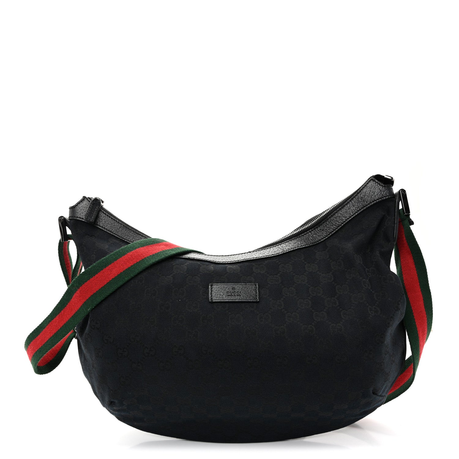 Gucci Monogram Web Medium Half Moon Hobo Black 1 of 10