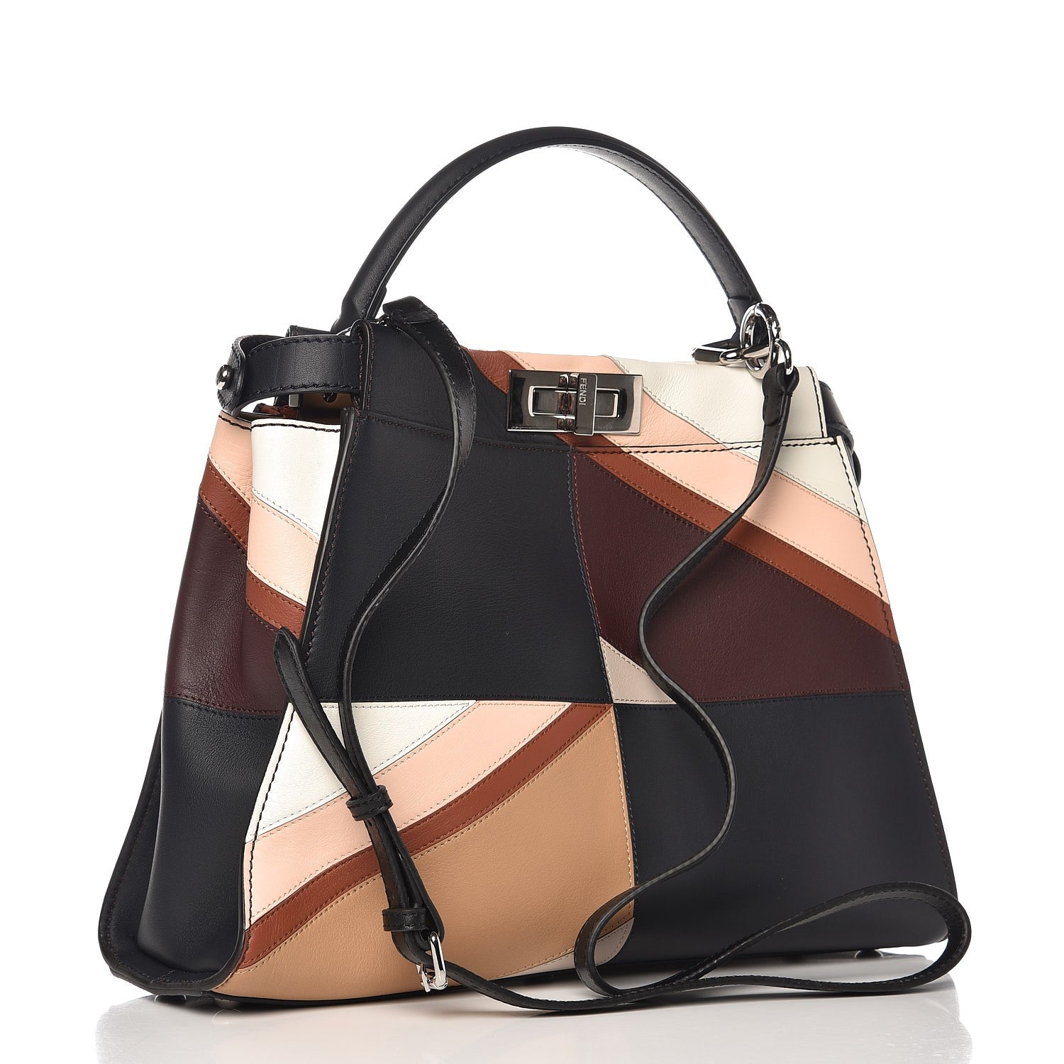 Fendi Vitello Seta Patchwork Medium Peekaboo Iconic Satchel Night Blue Multicolor 4 of 8