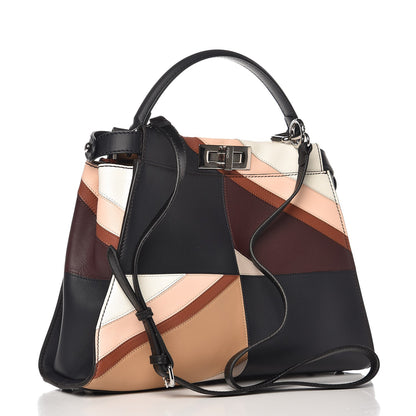 Fendi Vitello Seta Patchwork Medium Peekaboo Iconic Satchel Night Blue Multicolor 4 of 8