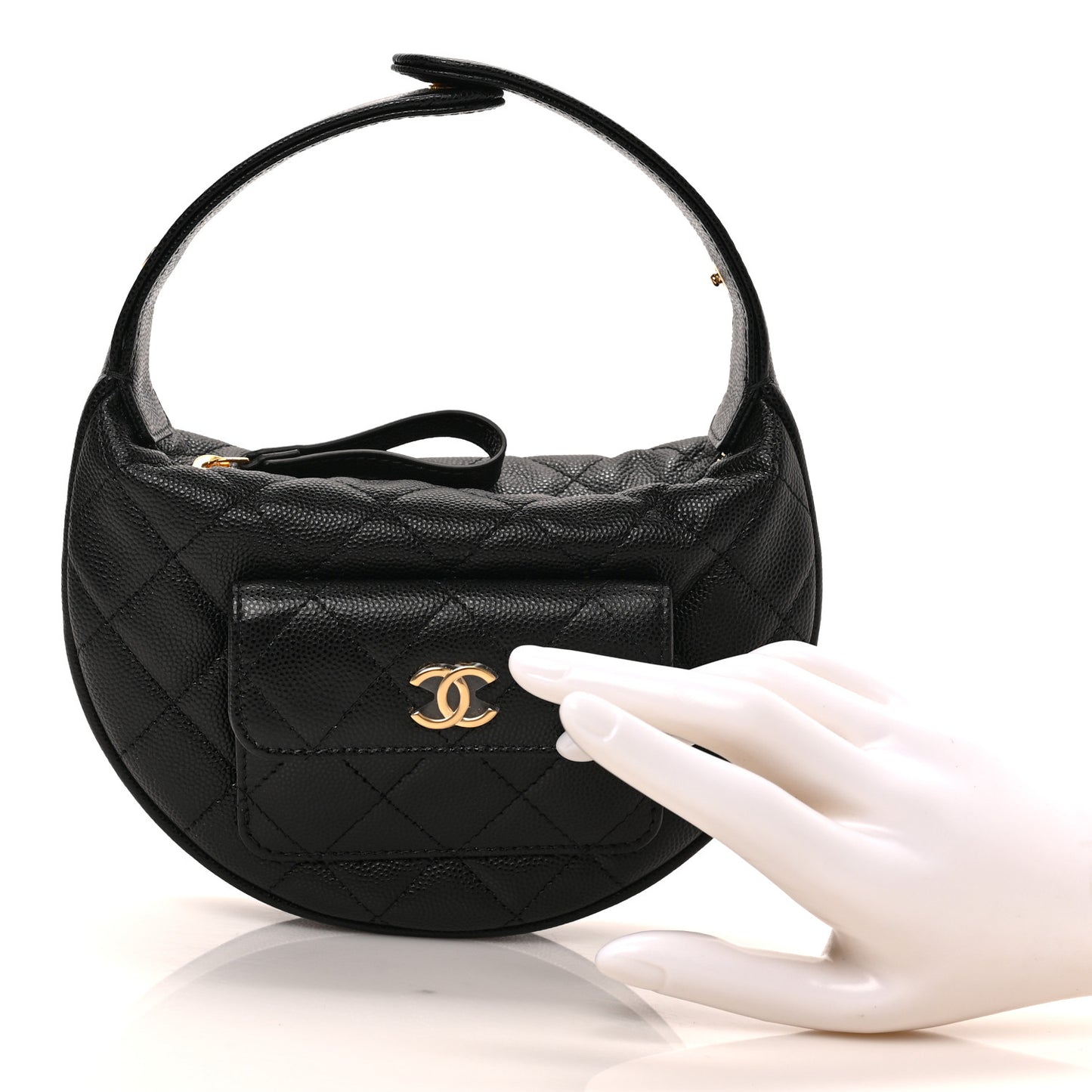Caviar Quilted Polly Pocket Pouch Hobo Black