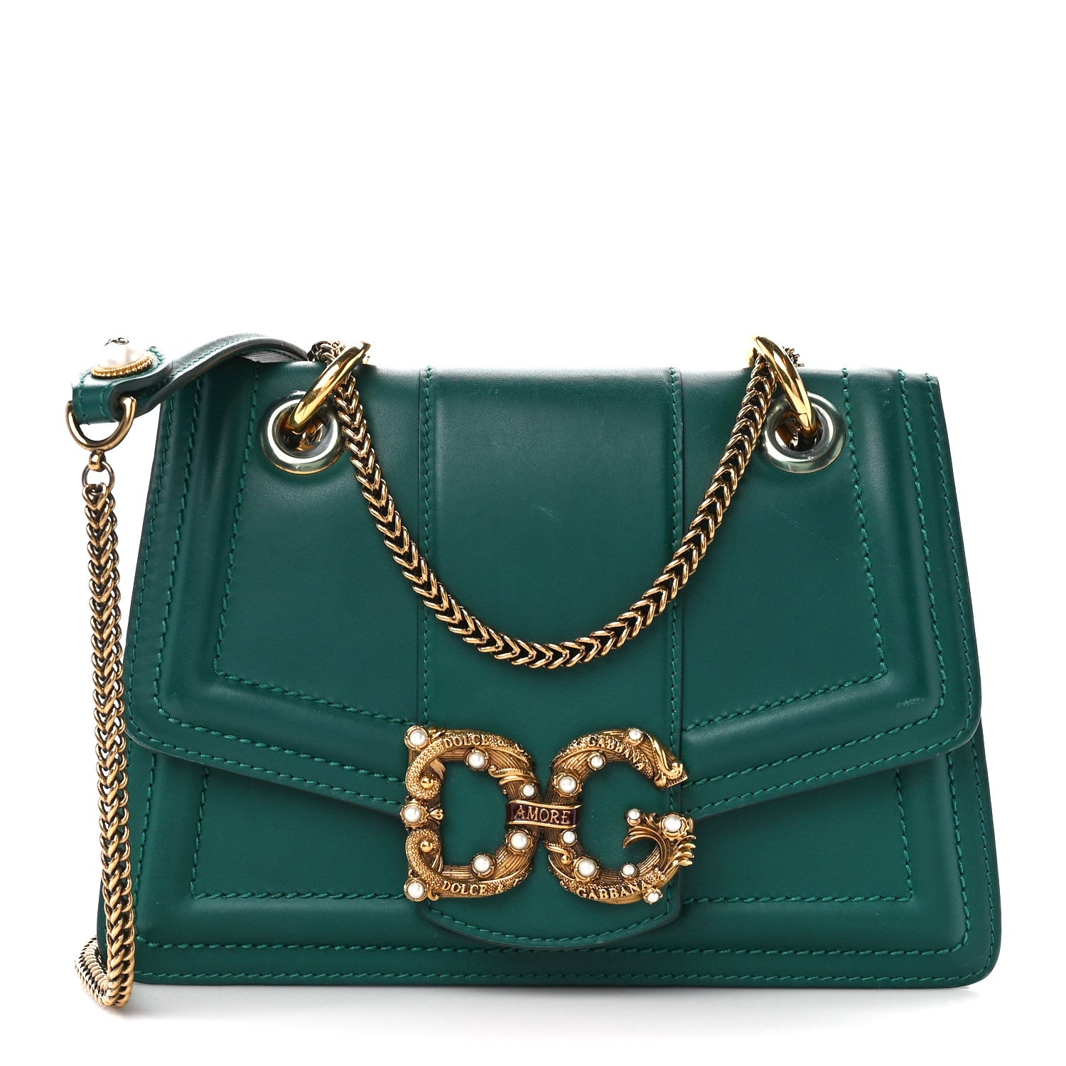 Dolce & Gabbana Smooth Calfskin Small DG Amore Envelope Bag Green 1 of 11