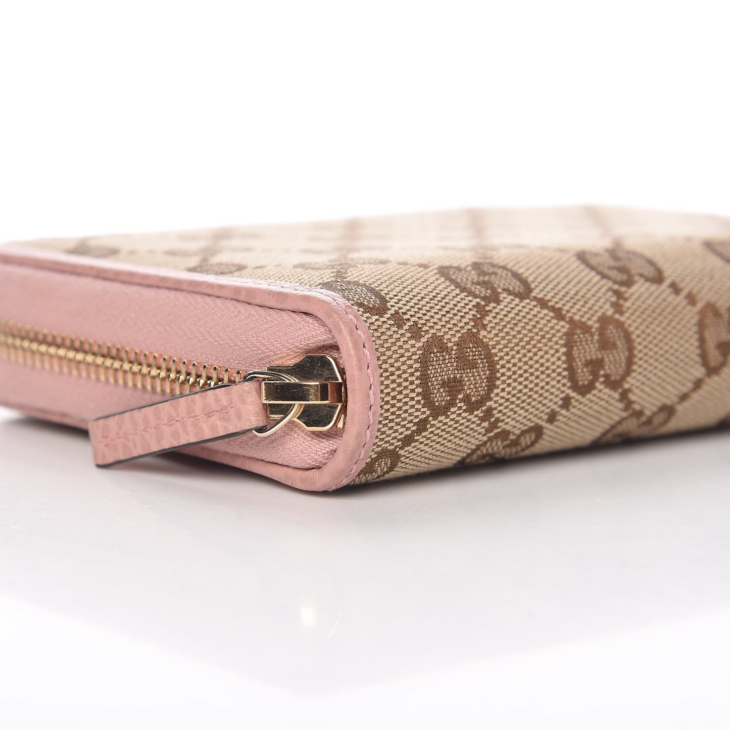 Monogram Dollar Calfskin Zip Around Compact Wallet Beige Ebony Soft Pink